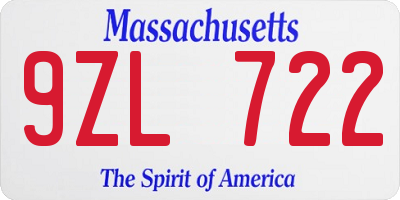 MA license plate 9ZL722