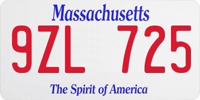 MA license plate 9ZL725