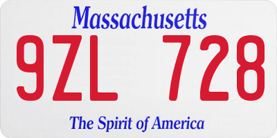 MA license plate 9ZL728