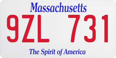 MA license plate 9ZL731