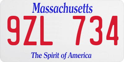 MA license plate 9ZL734