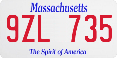 MA license plate 9ZL735
