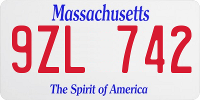 MA license plate 9ZL742