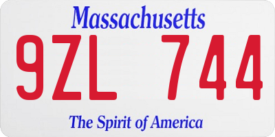 MA license plate 9ZL744