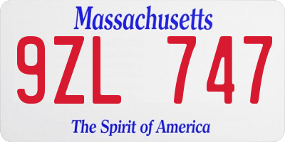 MA license plate 9ZL747