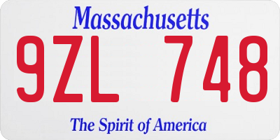 MA license plate 9ZL748