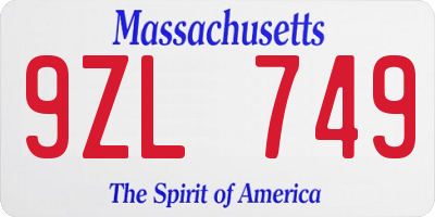 MA license plate 9ZL749