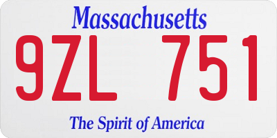 MA license plate 9ZL751