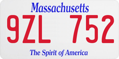 MA license plate 9ZL752