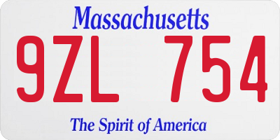 MA license plate 9ZL754