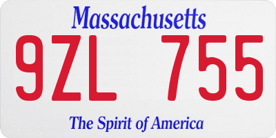 MA license plate 9ZL755