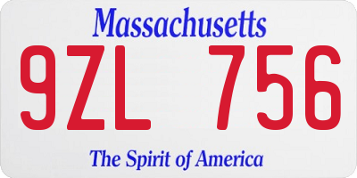 MA license plate 9ZL756