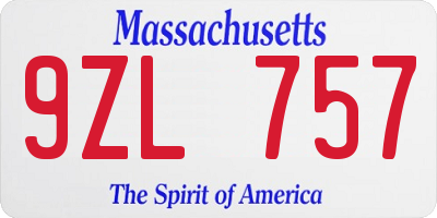 MA license plate 9ZL757