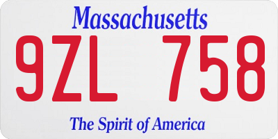 MA license plate 9ZL758