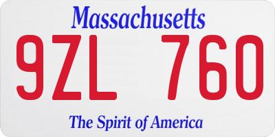 MA license plate 9ZL760