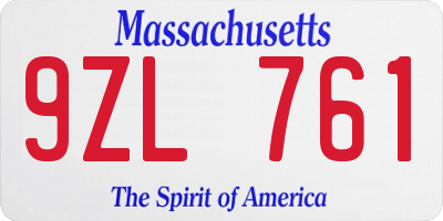 MA license plate 9ZL761