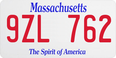 MA license plate 9ZL762