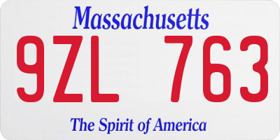 MA license plate 9ZL763