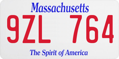 MA license plate 9ZL764