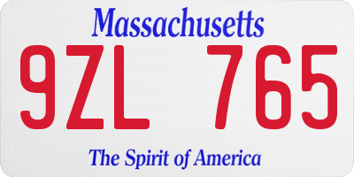 MA license plate 9ZL765