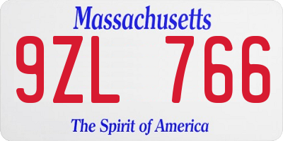 MA license plate 9ZL766