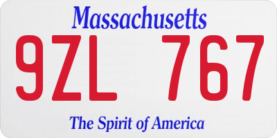 MA license plate 9ZL767