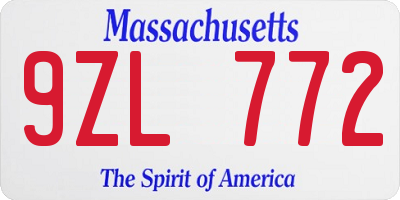 MA license plate 9ZL772