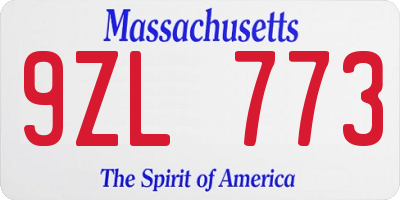 MA license plate 9ZL773