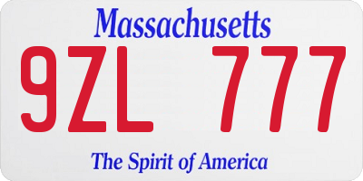 MA license plate 9ZL777