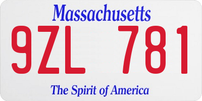 MA license plate 9ZL781