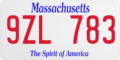 MA license plate 9ZL783