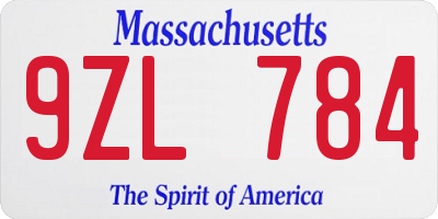 MA license plate 9ZL784