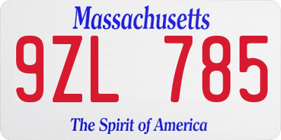 MA license plate 9ZL785