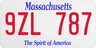 MA license plate 9ZL787