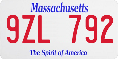 MA license plate 9ZL792