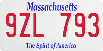 MA license plate 9ZL793