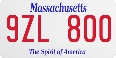 MA license plate 9ZL800