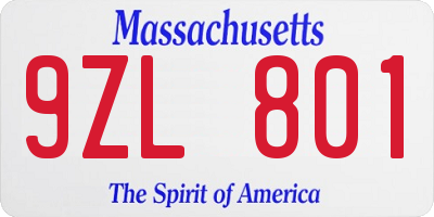 MA license plate 9ZL801