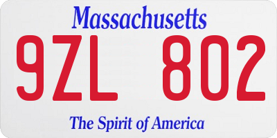 MA license plate 9ZL802