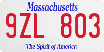 MA license plate 9ZL803