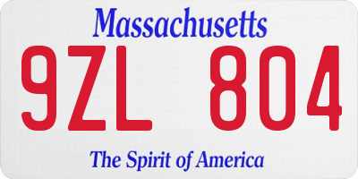 MA license plate 9ZL804