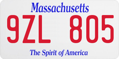 MA license plate 9ZL805