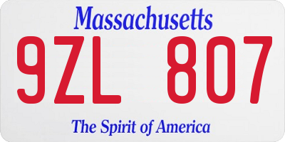 MA license plate 9ZL807