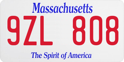 MA license plate 9ZL808