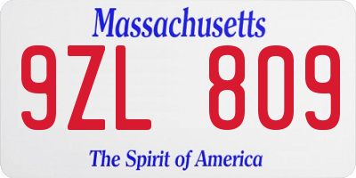 MA license plate 9ZL809