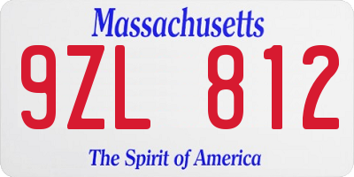 MA license plate 9ZL812