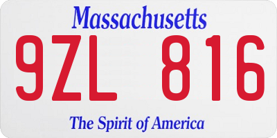 MA license plate 9ZL816