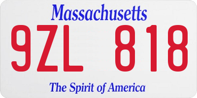 MA license plate 9ZL818