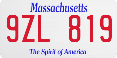 MA license plate 9ZL819