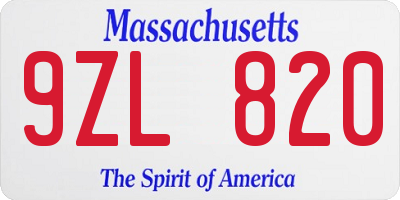 MA license plate 9ZL820